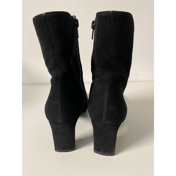 St John Black Bootie Ankle Boot Suede Square Toe Side Zip Block Heel 7 B - Picture 7 of 11